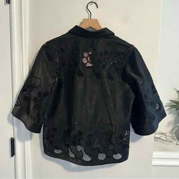 NWT Tuckernuck Ranna Gill Black Oversized Floral Faux Leather Top XS - Picture 8 of 15